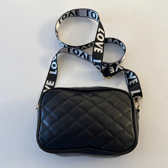 Black Stitched Vegan Leather Shoulder Strap Crossbody Bag 8”x5”x2.5” with Tassel - Picture 1 of 6